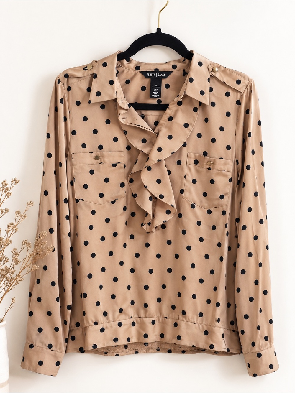White House Black Market (WHBM) Polka Dot Satin Blouse – Women’s Size 12